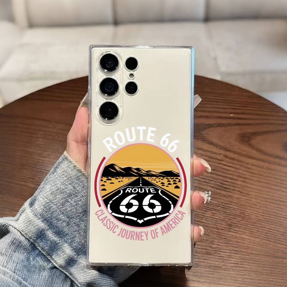 Klassische Route US-66 Druck Handyhülle Für Samsung S25,S24,S21,S22,S23,S20,Ultra,Plus,lite,fe,5G Transparente Hülle