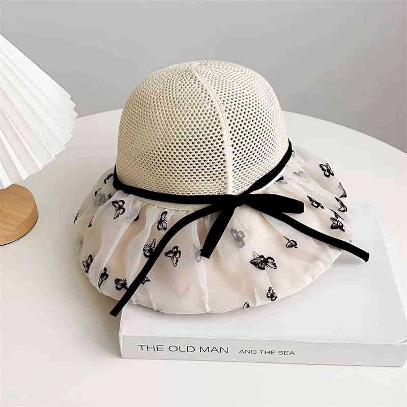 Hat Summer Women's Mesh Bow Bucket Hat Versatile Sun Hat Sun Hat