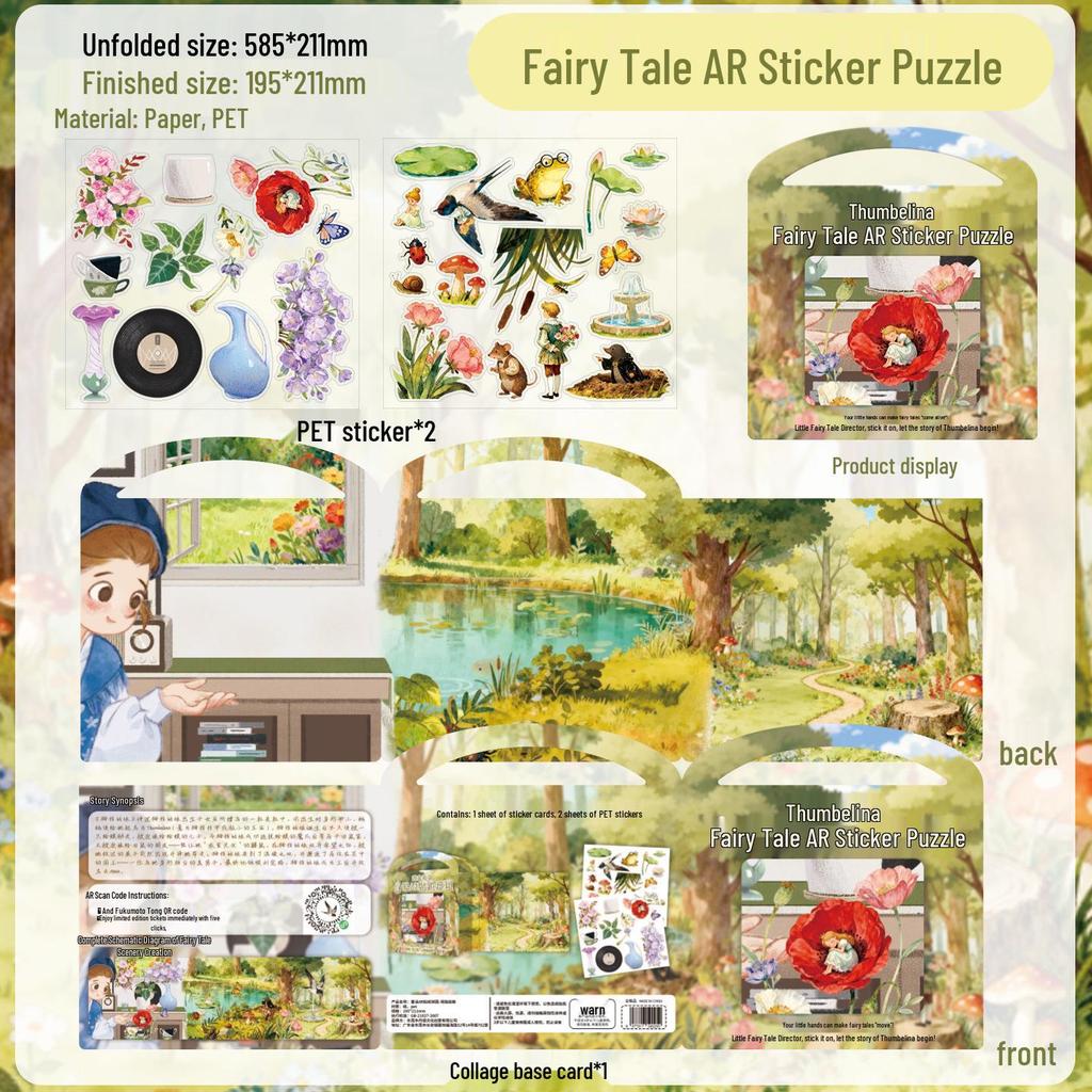 DIY Chinese-Style Sticker Puzzle Tote for Kids: Ancient Poetry Scenery & AR Costume Painting