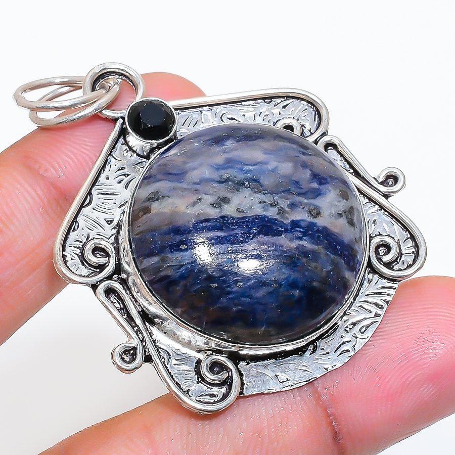 Natural Sodalite, Spinel Gemstone 925 Sterling Silver Jewelry Pendant 2.17" ZS-747