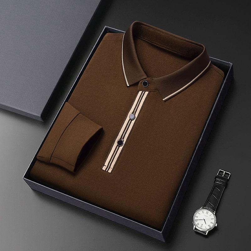 Spring and Autumn Men's Polo Shirt Long-sleeved T-shirt Loose Lapel Bottoming Shirt Solid Color Top for Men