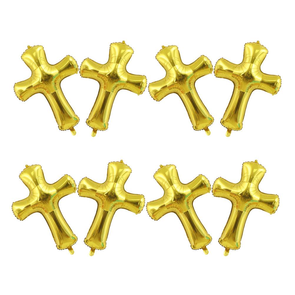 8Pcs Cross Shape Baptism Balloons Aluminum Foil Baby Shower Christening Decoration Party Balloon Prop Cross Shape Balloon