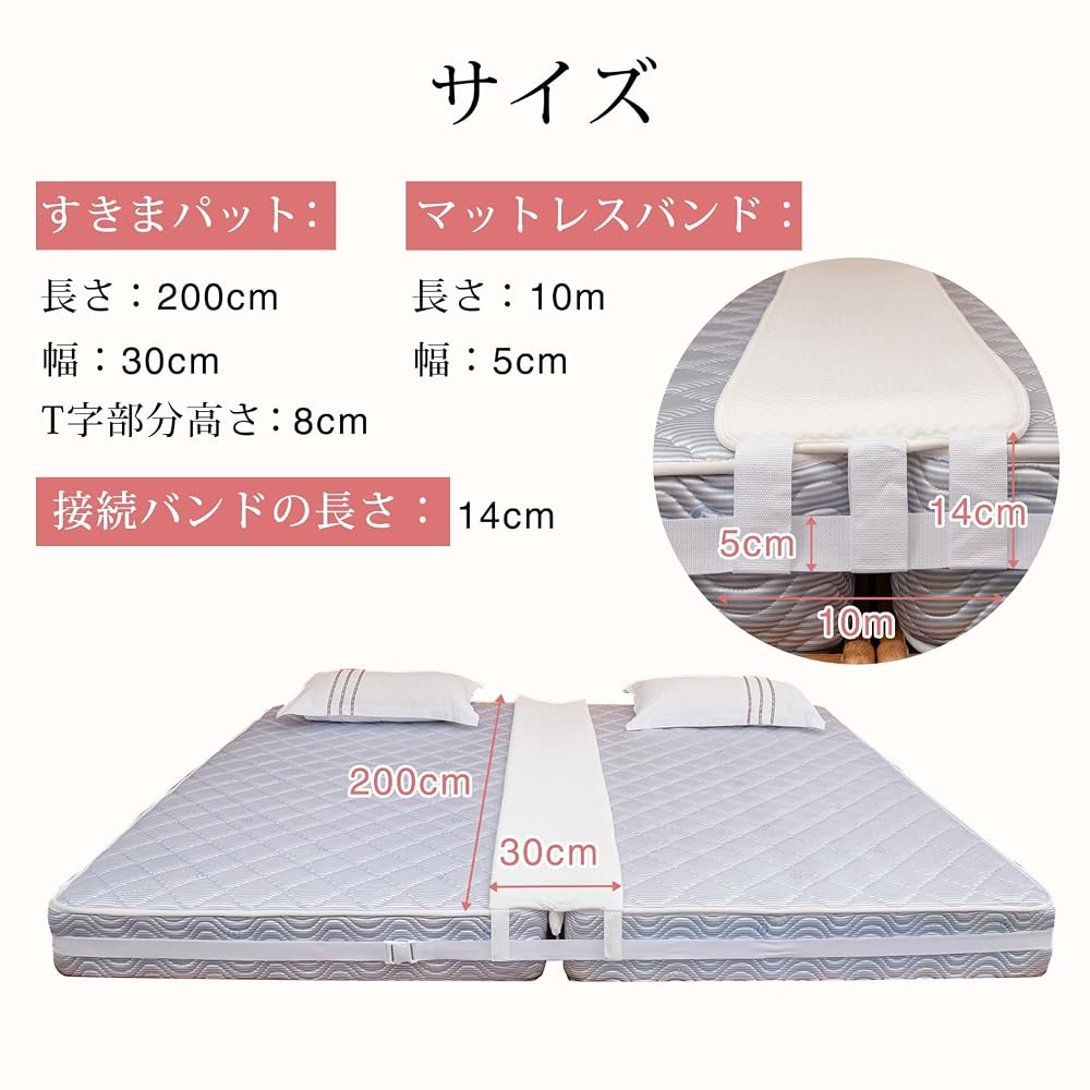 Qucover Wide Gap Pad (30cm width) Mattress Band/Belt Set (2 pieces) - Gap Filler, Prevents