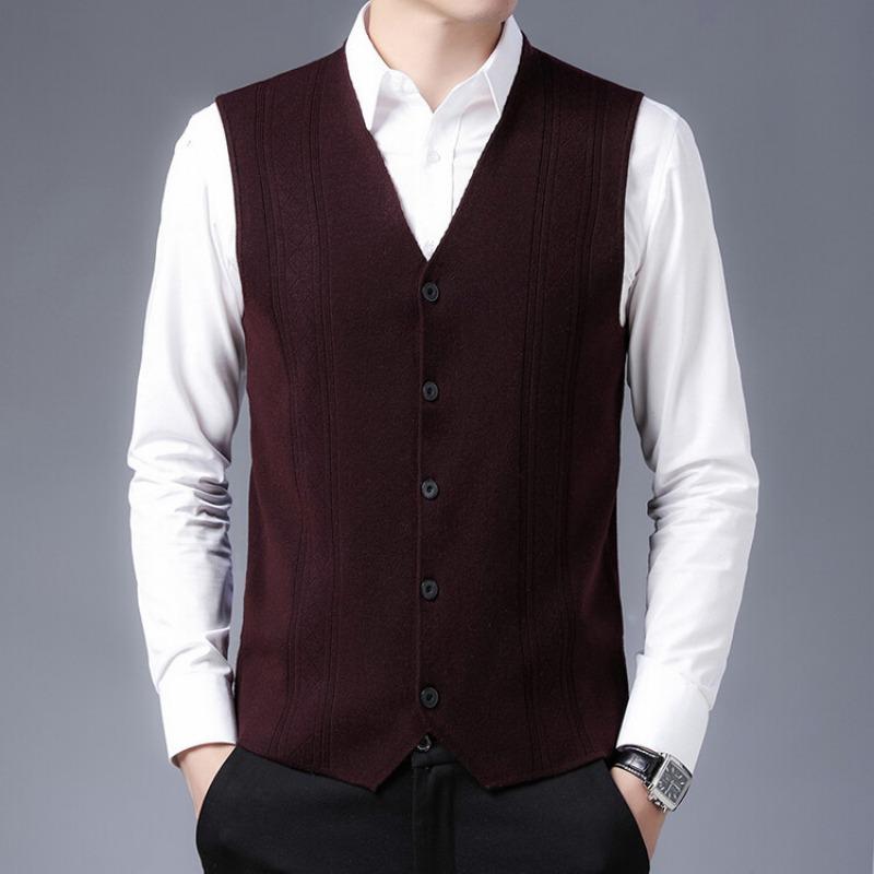 Men S Middle Age Sleeveless Knitted Cardigan Jacquard Dad Vest