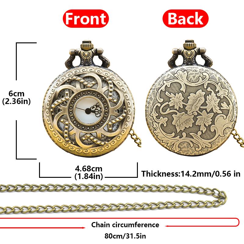 Retro Bronze Steampunk Openwork Flower Flip Quartz Necklace Commemorative Pocket Watch