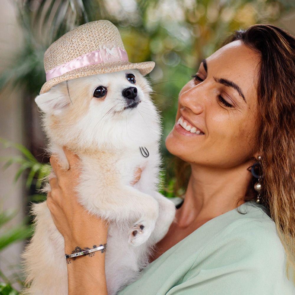 

Дышащая соломенная шляпа для домашних животных, ручная работа, дорожная шляпа для домашних животных, головной убор для домашних животных, соломенная шляпа-цилиндр для путешествий S