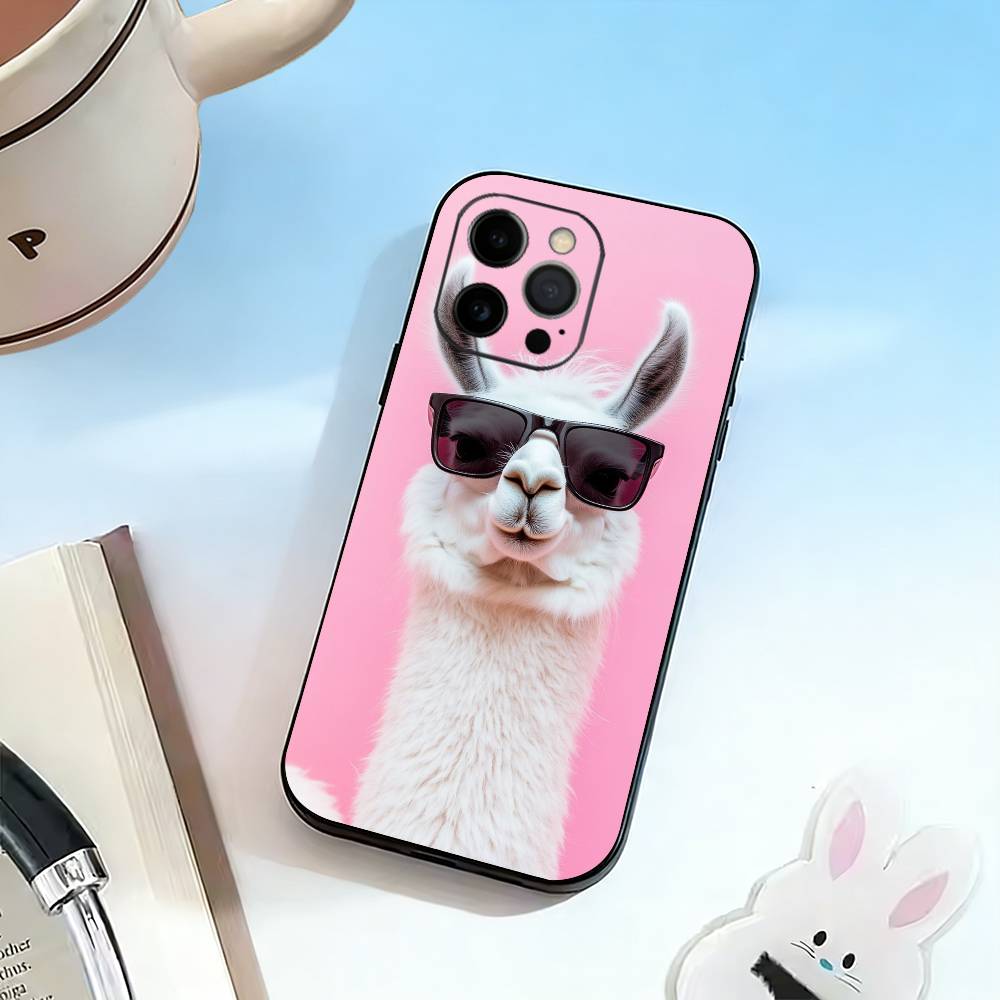 D-Słodka Alpaka Etui Na Telefon Dla iPhone 17, 16,15,14,13,12,11 Plus,Pro Max, Inne Miękkie Czarne Pokrowce