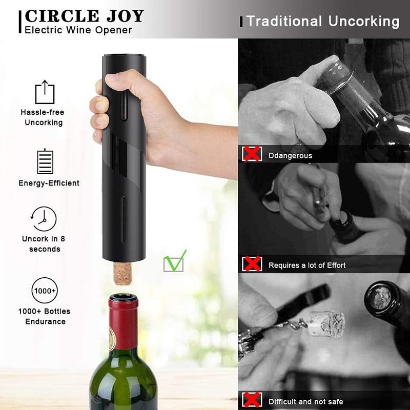 Electric Wine Opener, Rechargeable Automatic Wine Bottle Cork with USB Charging | Holes (Black)