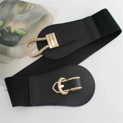New PU Leather Cummerbunds Ladies Dress Sweater Stretchy Belts Fashion Elastic Waist Belt Women Wide Waistband Luxury Big Buckle