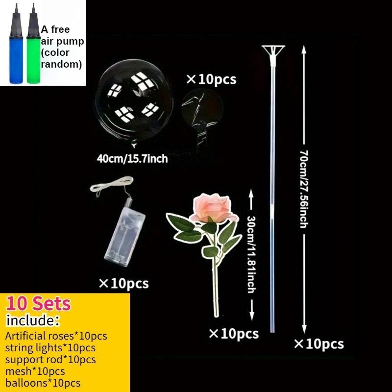 

10 Sets Pink Rose Flower Glowing Bubble Balls Rose Bouquet Balloons and Sticks Suitable for Weddings Birthday Parties Prop Decor 24inch
