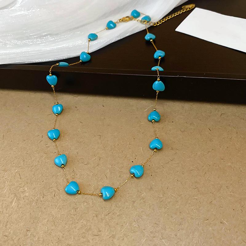 Summer dopamine stained glass crystal beaded necklace collarbone chain design sense niche item decoration