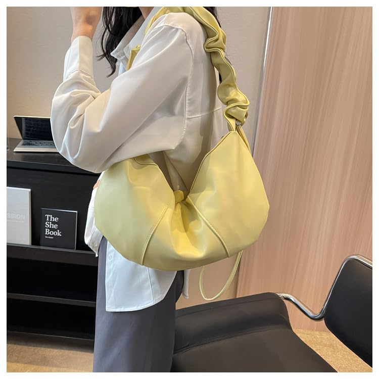 Shoulder One Korea [PETITCHOU] Bag, Handbag, Pleated, Shoulder, Minimalist, Crossbody, Lightweight, Commuting, (Yellow)