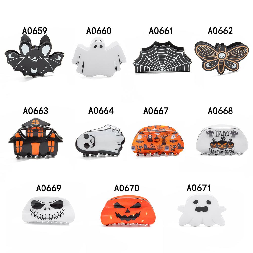 Funny Halloween Pumpkin Butterfly Grab Clip, Ghost Acrylic Spider Web Disc Hair Hairpin Head Jewelry