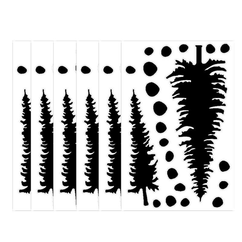 

6 Sheets Chinese Inks Painting Christmas Tree Plastic Sticker Waterproof Reusable Wall Art Decorations for Kid Crafts 1
