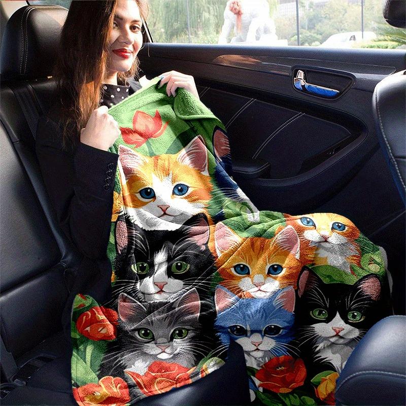 1pc Cute Cat Printing Lightweight Flannel Blanket, Comfortable and Warm Blanket, for Camping Sofa Bed and Couch Office, in All Seasons