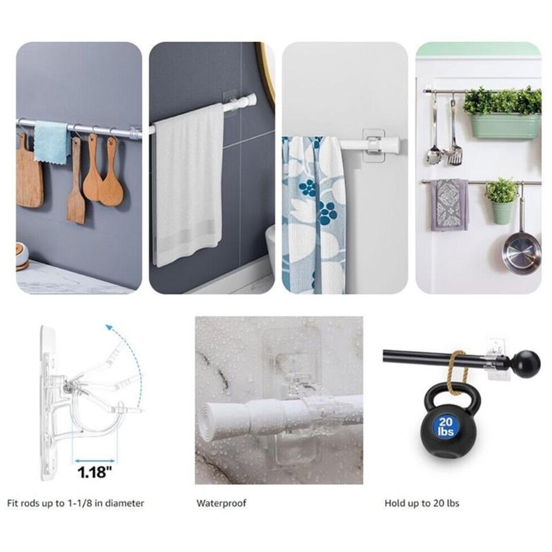 1 Par Suporte Adesivo para Varão de Cortina Ganchos Ajustáveis Sem Pregos para Uso em Casa Banheiro