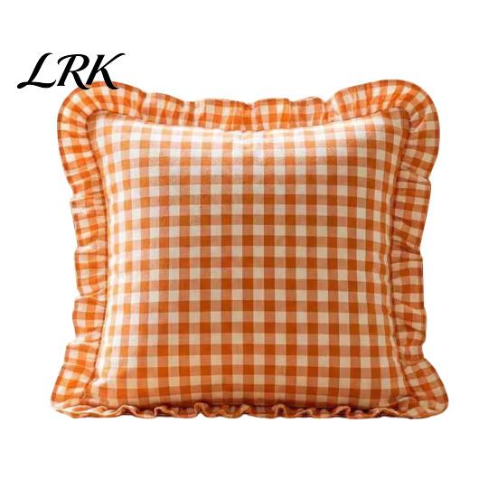Federe Cuscino Cotone Stile Rustico, Copricuscino Decorativo con Volant, Fantasia a Quadri con Bordo Arricciato, 18x18 Federe Minimaliste Moderne, 20x12 Copricuscino Decorativo