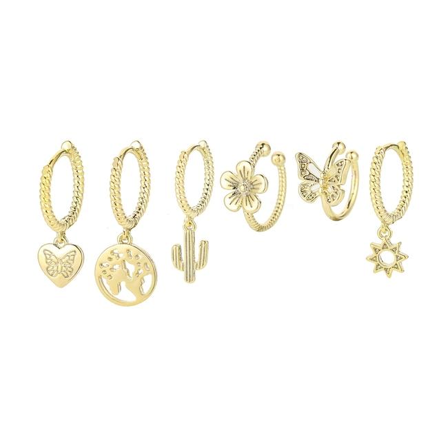 

ANENJERY комплект из 6 серег в виде сердца, бабочки, цветка, серьги-солнце, женские серьги-кольца, оптовая продажа золотистый