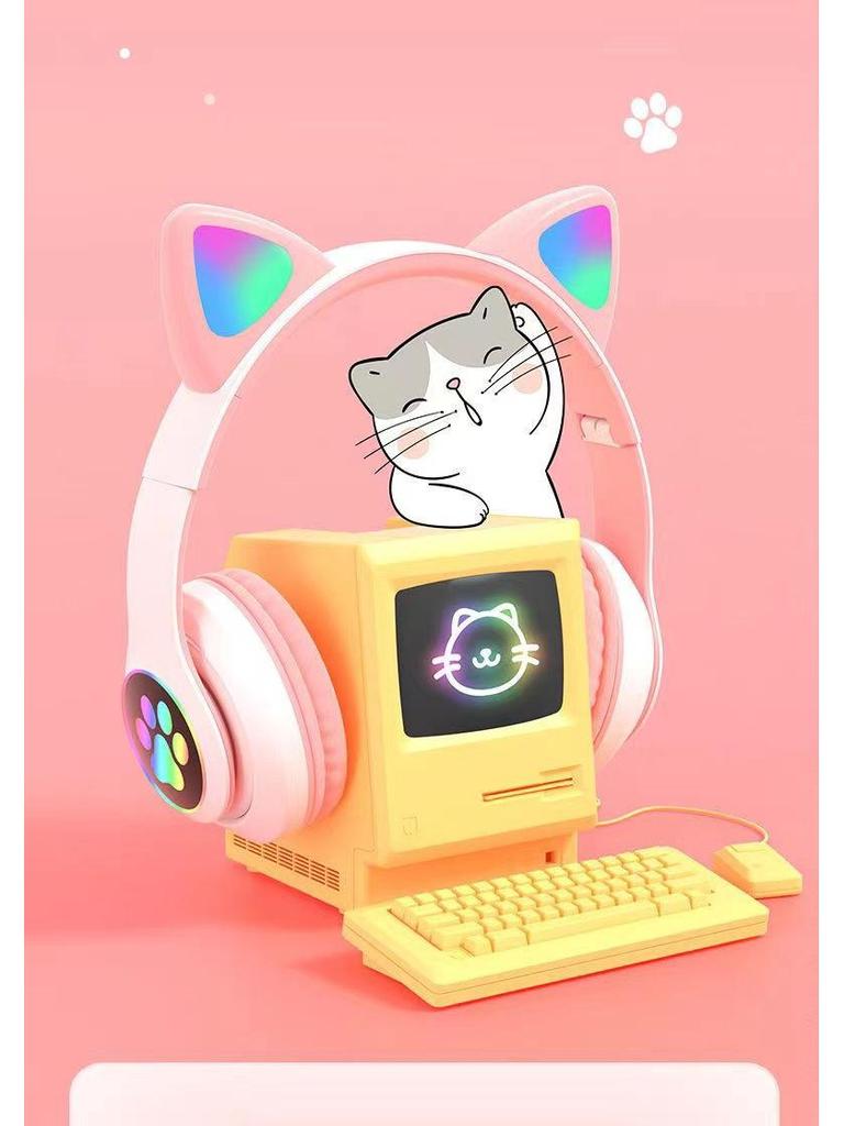 STN-28 Wireless Bluetooth Cat Ear Headphones - Cute, Glowing, Over-Ear, New Model