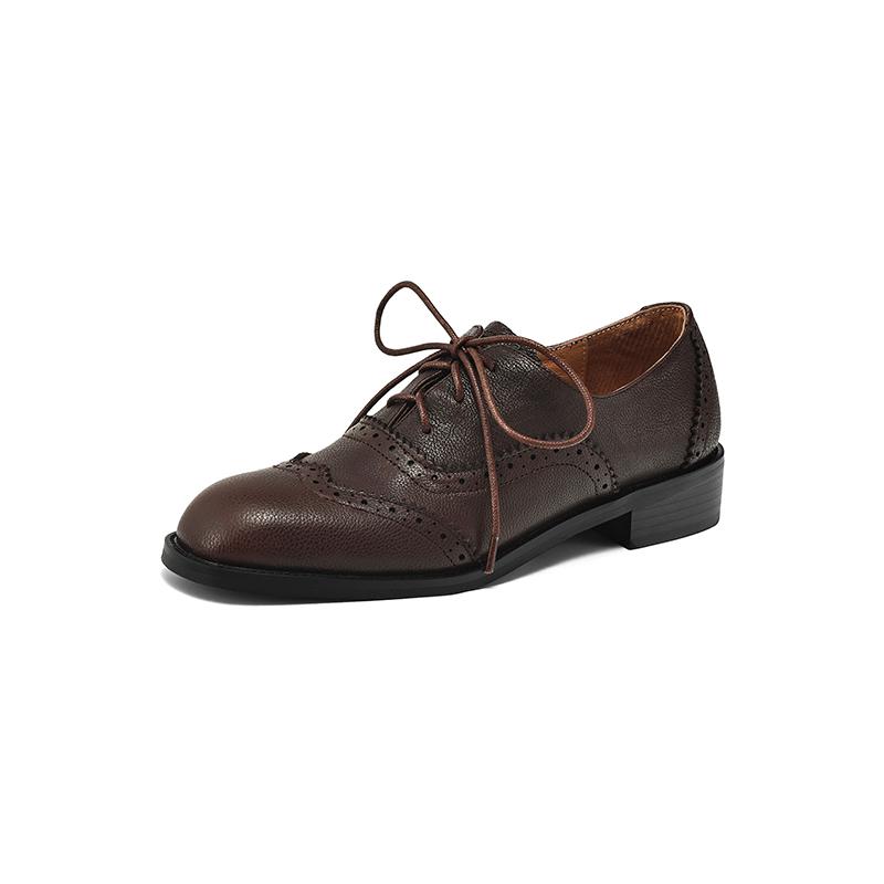 Krazing Pot Cow Skin Autumn Winter Brogues Shoes Lace Up Low Heels Size 42 Round Toe Oxford Shoes Carving Decoration Pumps