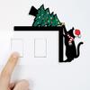 Seasonal Wooden Wall Corner Art Black Cat Christmas Door Topper, Over Frame Decoration, Reusable Holiday Accent Funny Xmas Sign for Windows