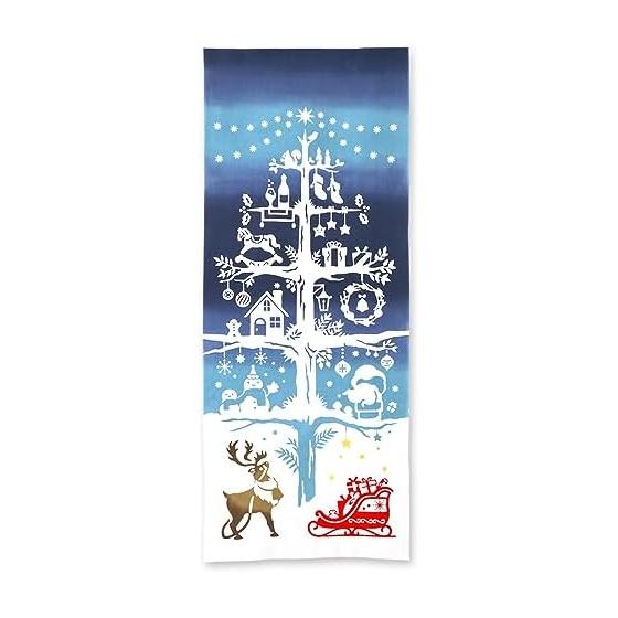 Miyamoto Kenema Tenugui Dyed Hand Towel, Christmas Holy Night New Design, Blue, Approx. 35x90cm