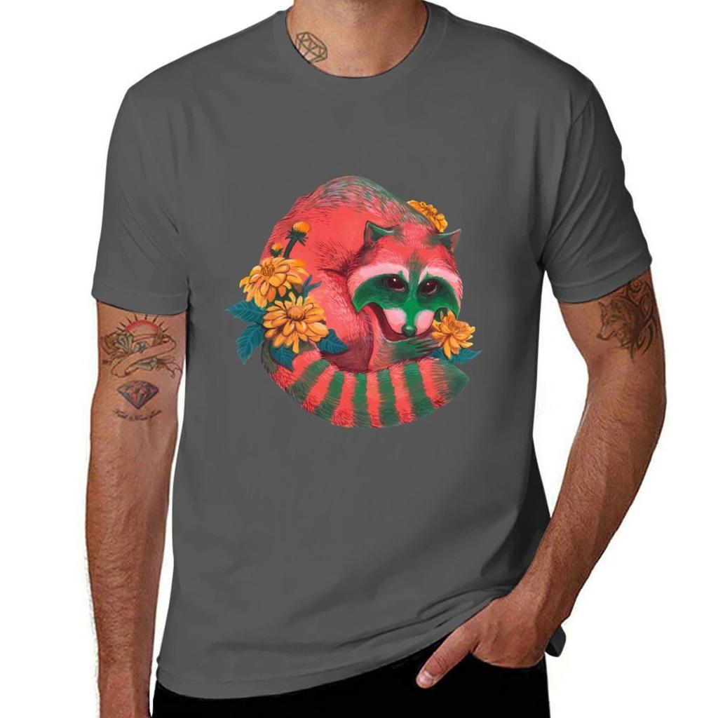 Wassermelone Waschbär T-Shirt lustige T-Shirts Baumwolle Baumwoll-T-Shirt 100% T-Shirt