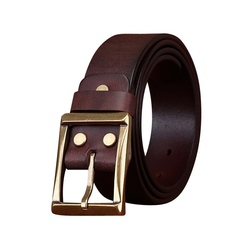 Retro Style Belt American Hand-Frosted Men'S Belt First Layer Pure Cowhide Copper Buckle Jeans Genuine Leather Belt