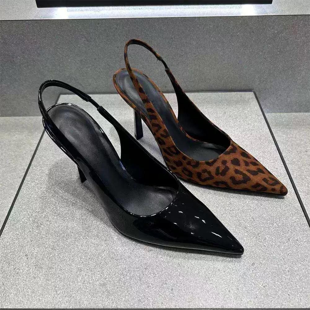 French Pointed Leopard Print High Heels Bag Head Sandals Women's 2025 New Spring and Summer Suede Stiletto Empty Single Shoes Women