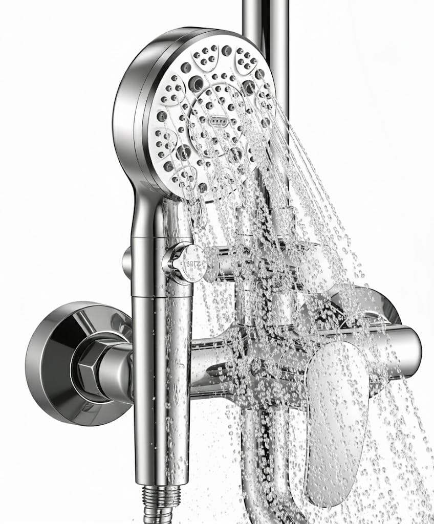 

AQielev Booster Shower Head with Water Flow Water for Bathroom and Pet Cleaning Multi-Function Modes, One-Touch Stop, Electroplated,