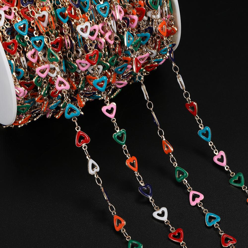 1m Copper Colorful Hollow Heart-Shaped Chain Enamel Love Chain for DIY Bracelet Necklace Waist Chain Jewelry Making Chain