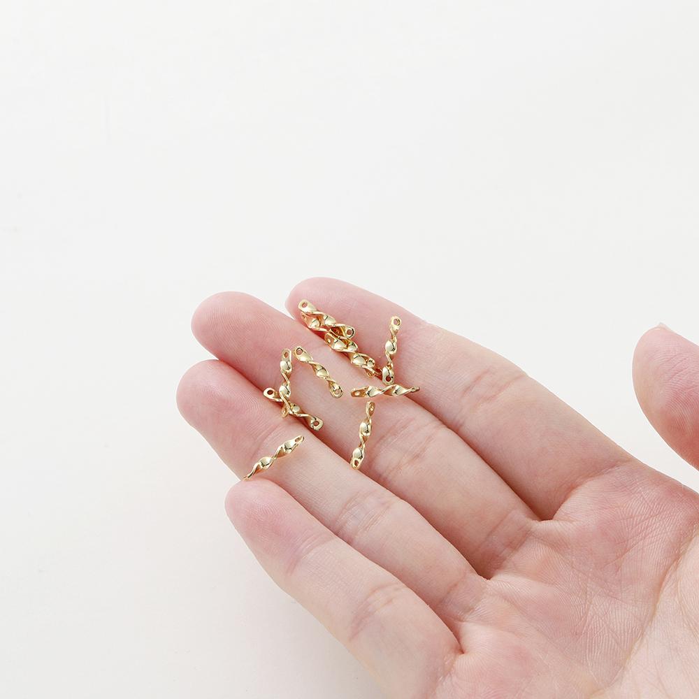 30pcs/lot 2*12.5mm 14K 18K Gold Color Twisted Connecting Rod With Double Hole Earing Charm Sticks For DIY Jewelry Making