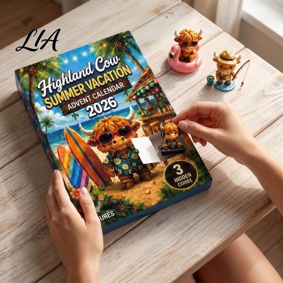 Christmas Tree Hanging Sheets 3D Highland Cow Advent Calendar 2026, Countdown with Cute Holiday Home Decorations Farm Cattle Mini Figurines