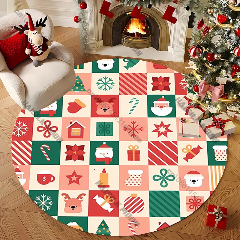 1PC New Christmas Round Non-Slip Carpet Kid's Play Mat Bedroom Living Room Sofa Christmas Decor Rug Warm Gift for Kids & Friends
