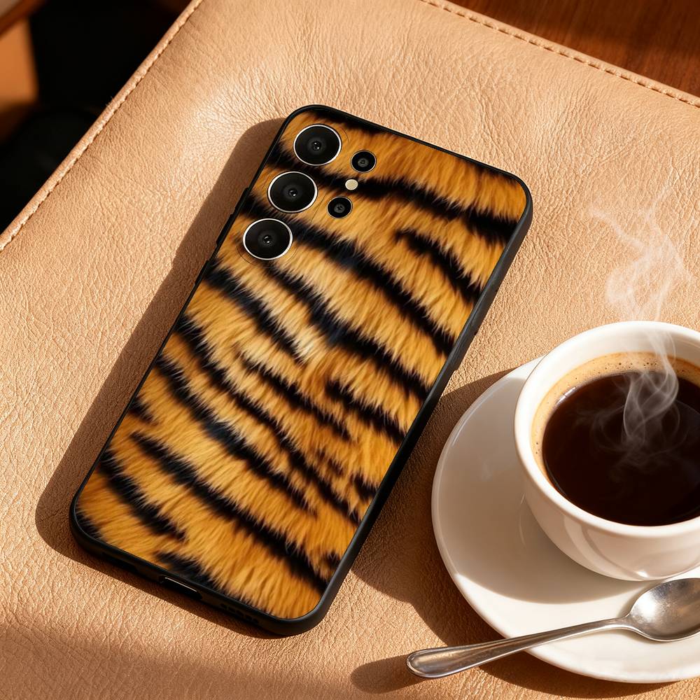 F-Fashion T-Tiger Leopard Print Phone Case For Samsung S25,S24,S21,S22,S23,S30,Ultra,S20,FE,Lite,10,9,Black Cover