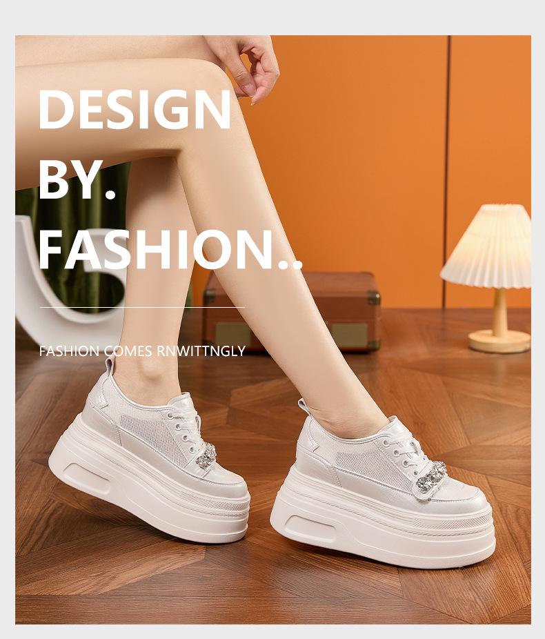 Women's 2025 Summer White Platform Sneakers - Thick-Soled, Breathable Mesh, Inner Lift, Casual Sports Style
