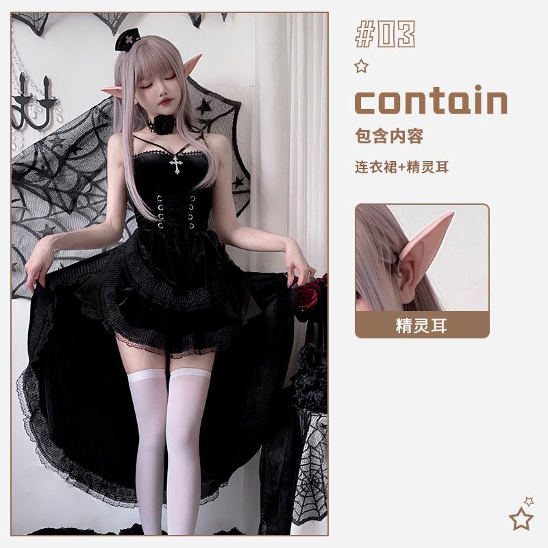 Dark Gothic Halloween Costume Ladies Dress Dovetail Witch Vampire Bride Show Costume