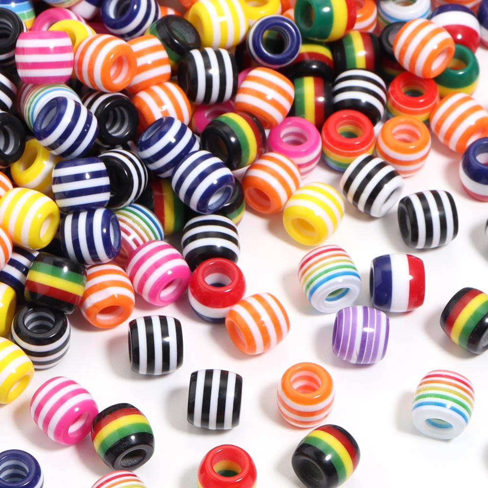 50pcs/Lot Rainbow Color Stripe Resin Beads Barrel Shape Loose Spacer Beads For Jewelry Making DIY Bracelet Necklace Accessories