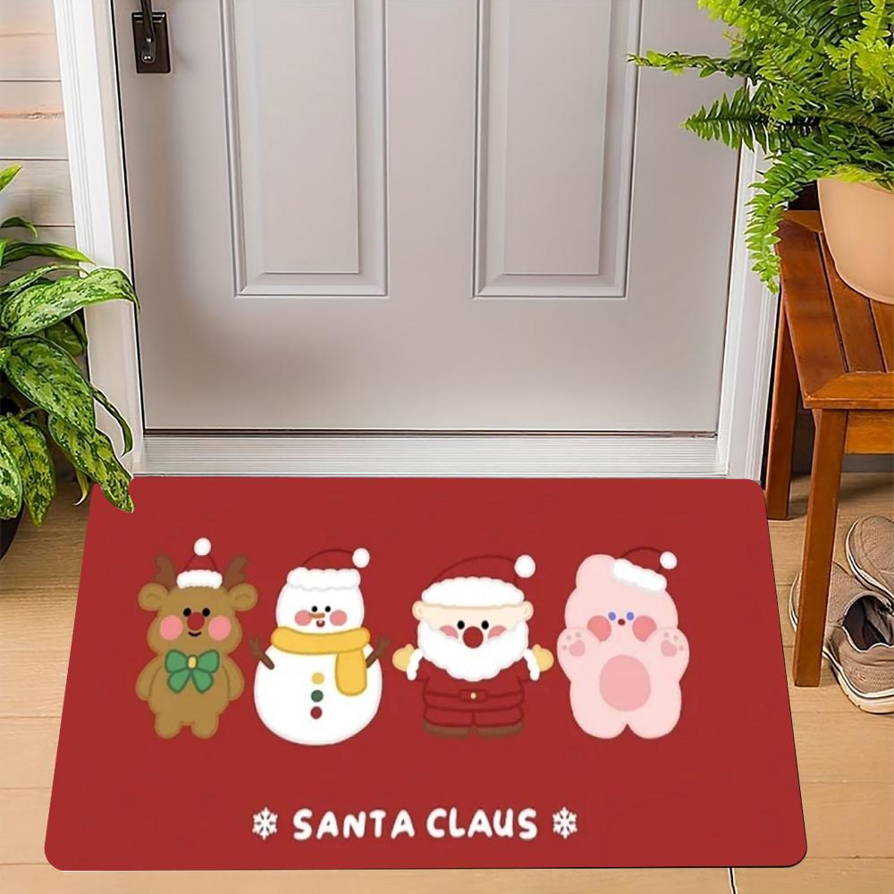 Christmas Gingerbread Man Carpet Santa Claus Reindeer Mat Snowman Home Decoration Merry Xmas Door Rug Non-Slip Floor Mat