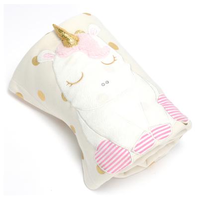 [Q9567] - Designer Kuscheldecke 'Licorne My Unicorn' rosa weiß beige - 100x75 cm