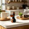 Creative Wooden Craft Doberman Ornament, Hand Carved Sculpture, Cute Handcrafted Dog Statue Figurine for Home Shelf And Entryway Basswood Decor