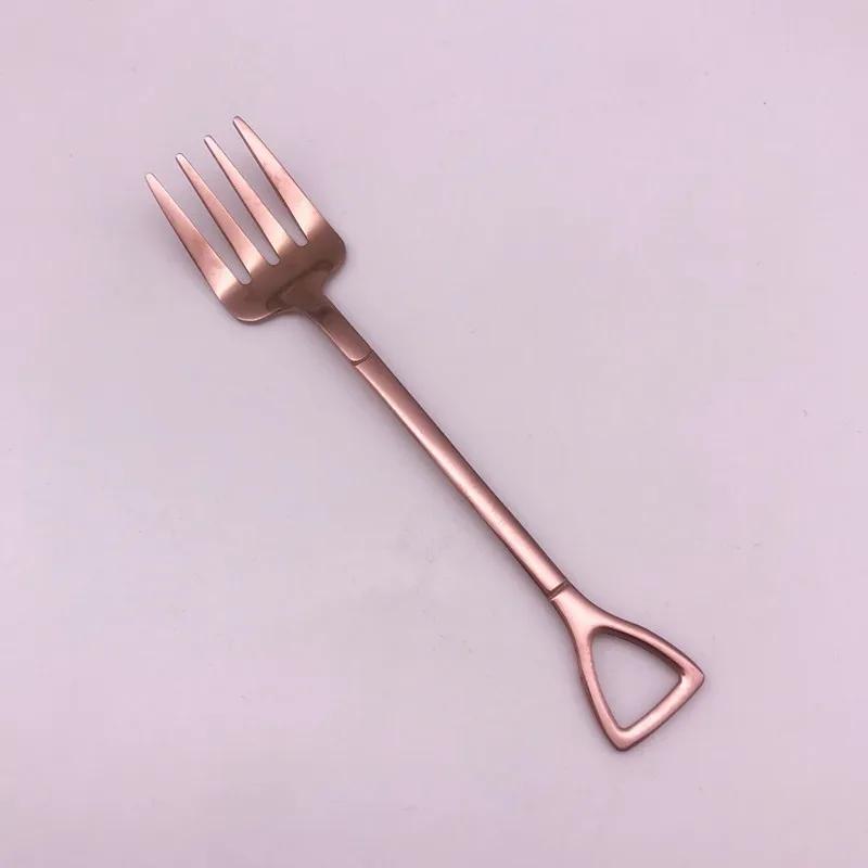 1PCS Creative Shovel Shape Dessert Spoon Stainless Steel Coffee Stirring Spoon Shovel Fork Fruit Fork