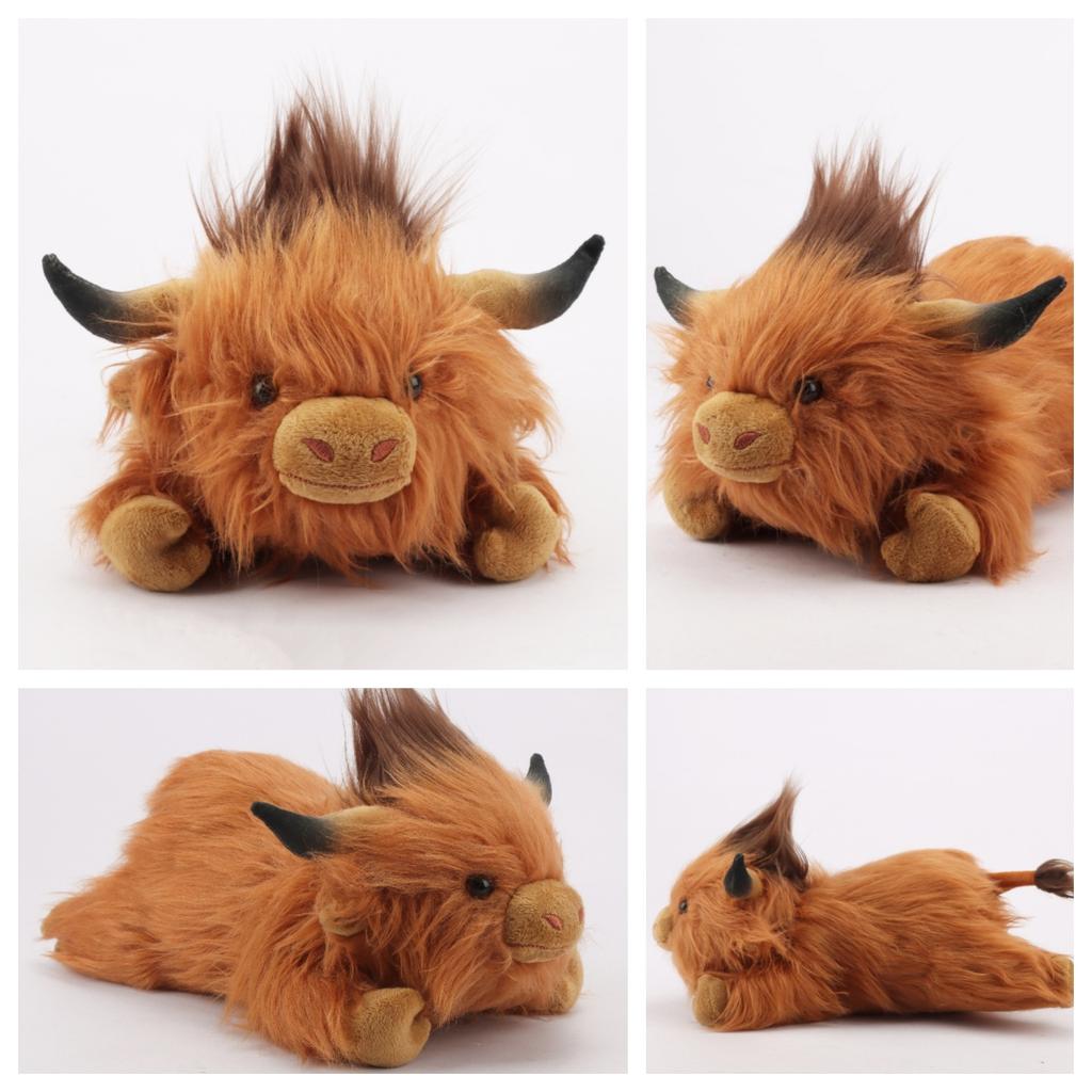 32cm Simulation Lying Highland Cow Plush Animal Doll Soft Stuffed Lying Highland Cow Plush Toy Kawaii Kids Xmas Gifts Home Decor
