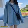 2025 Autumn Women's Korean Style Thin Long Sleeve Hoodie - Solid Color, Versatile, Mid-Length, Loose Fit.