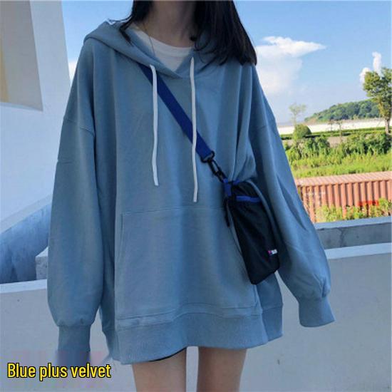 2025 Autumn Women's Korean Style Thin Long Sleeve Hoodie - Solid Color, Versatile, Mid-Length, Loose Fit.