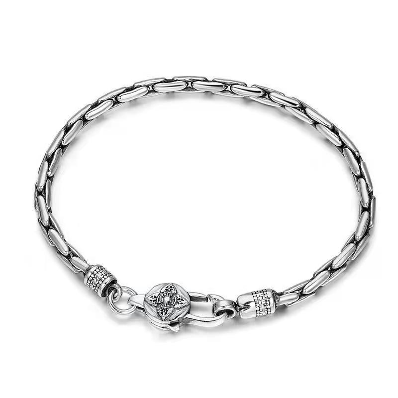 2026 Male Personality Six-character Mantra Vajra Pestle Hemp Rope Bracelet Silver-plated Retro Hipster Ethnic Style 18CM