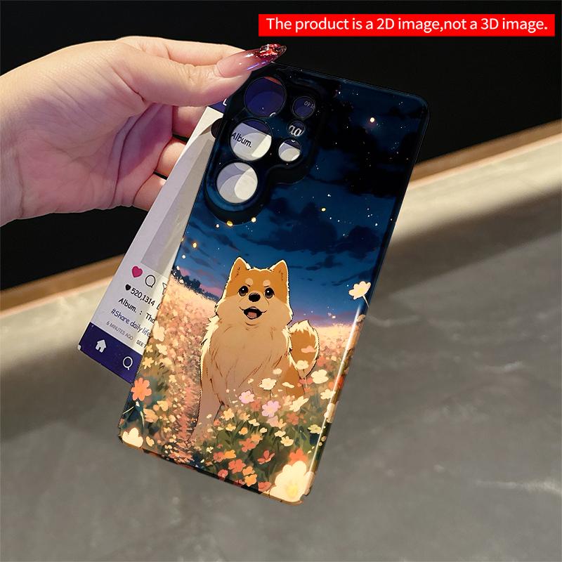 2DFlat Samsung phone case Starry Night Pomeranian in Flower Field Applicable to Galaxy S22 S23 S24 S25ULTRA S26 A12 A13 A14 A15 A16