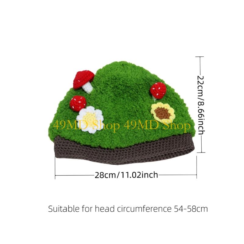 49MD Lovely Mushroom Theme Skull Cap Women DressingUp Event Photo Props Warm Headwear