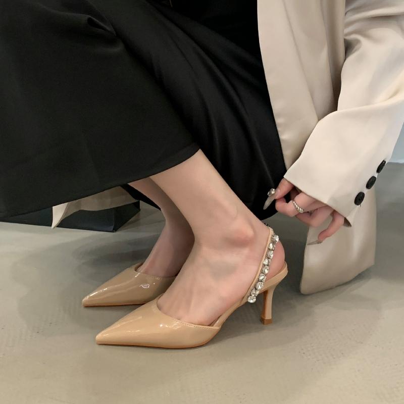 Fashion Luxury Rhinestone Slingback Pumps Women Fashion Pointy Toe Thin Heel Brand Designer Shoes Comfortable Elegant Party Dress Shoes
