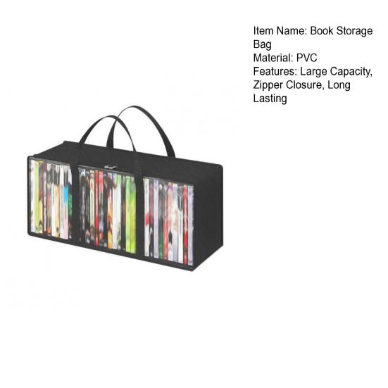 Book Storage Bag with Handle Zipper Closure Large Capacity Transparent